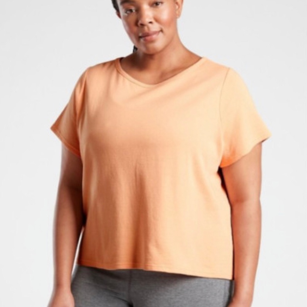 Athleta Sundown Boatneck T Shirt Size 2X Orange Boxy Cropped Workout Gym Comfy